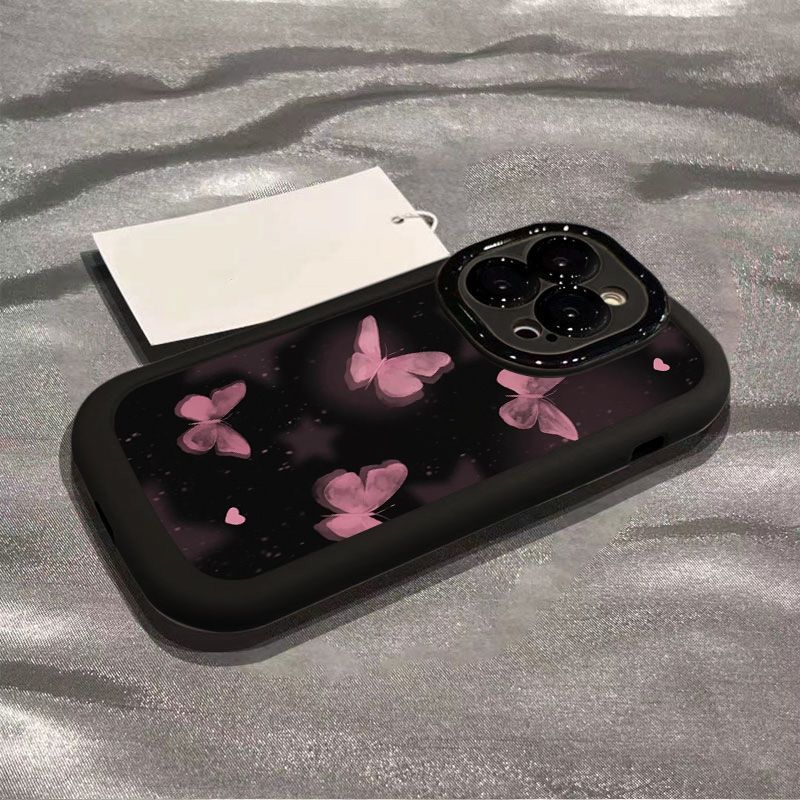 粉晕染蝴蝶苹果15promax手机壳14Pro硅胶13/12/11Pro新款XR防摔8p