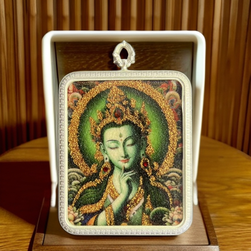 铜布艺吊坠 合十观音娘娘白度母绿度母释迦摩尼手工砂唐卡