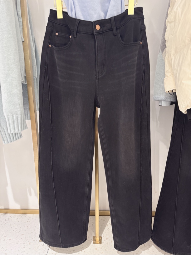 麦寻冬季加绒直筒牛仔裤