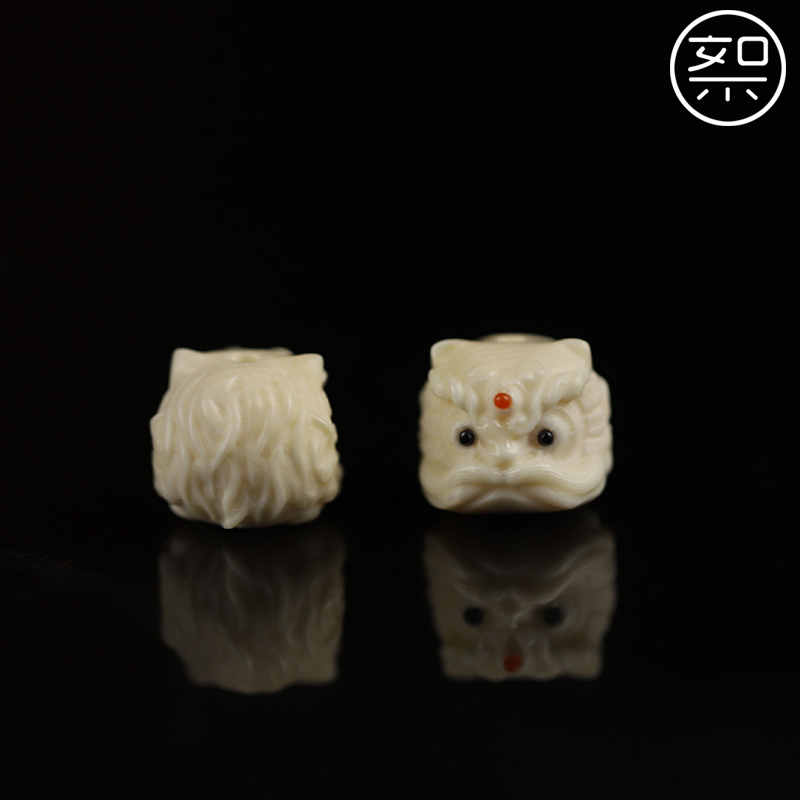 猛犸象牙精雕醒狮唐狮单珠瑞狮隔珠散珠腰珠顶珠背云文玩配饰diy