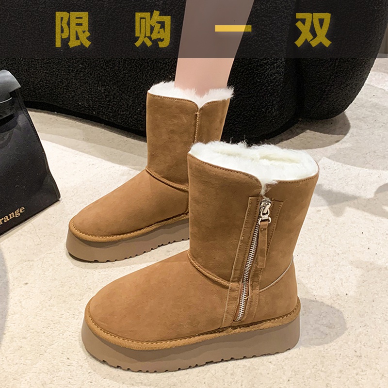红蜻蜓牌厚底雪地靴女2023冬季新款皮毛一体加绒加厚东北棉鞋爆SS