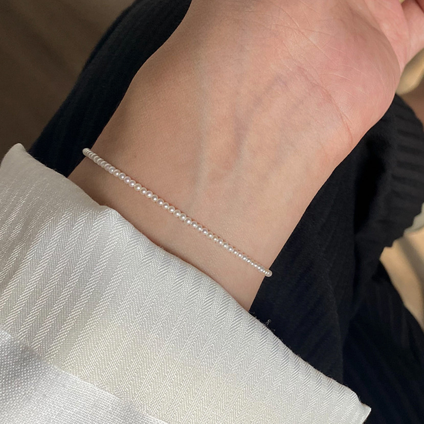 合金仿珍珠手链 2mm极细baby珍珠手链简约轻奢气质小众ins精致