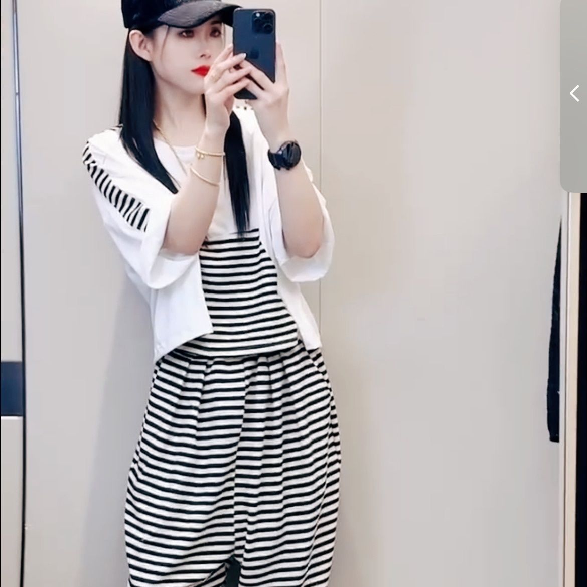 夏季新款时尚宽松显瘦条纹短袖上衣哈伦裤两件套潮2024休闲运动女