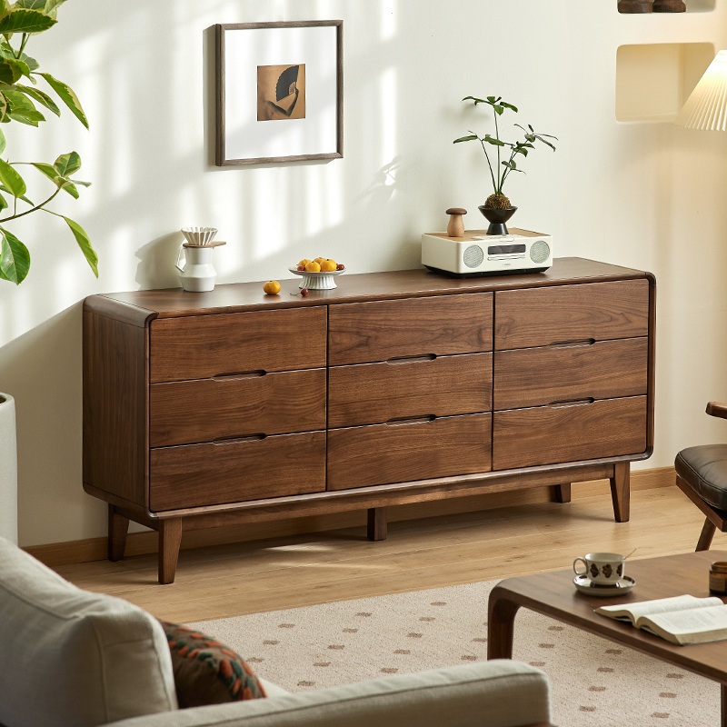 澜庭阁北美黑胡桃木九斗柜北欧简约全实木斗柜家用客厅