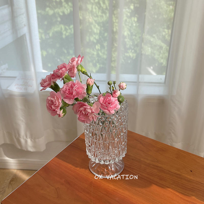 花瓶高级感法式复古轻奢客厅餐桌透明玻璃水晶鲜花仿真花玫瑰