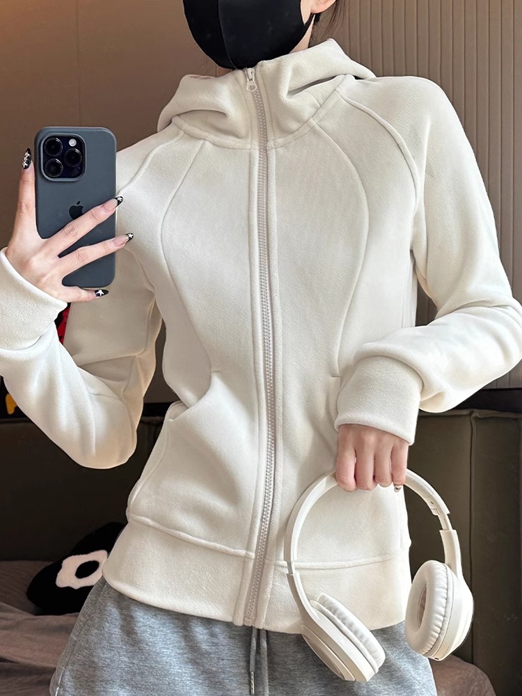 秋冬爆款连帽高领运动外套女健身服加绒瑜伽运动跑步休闲正肩卫衣