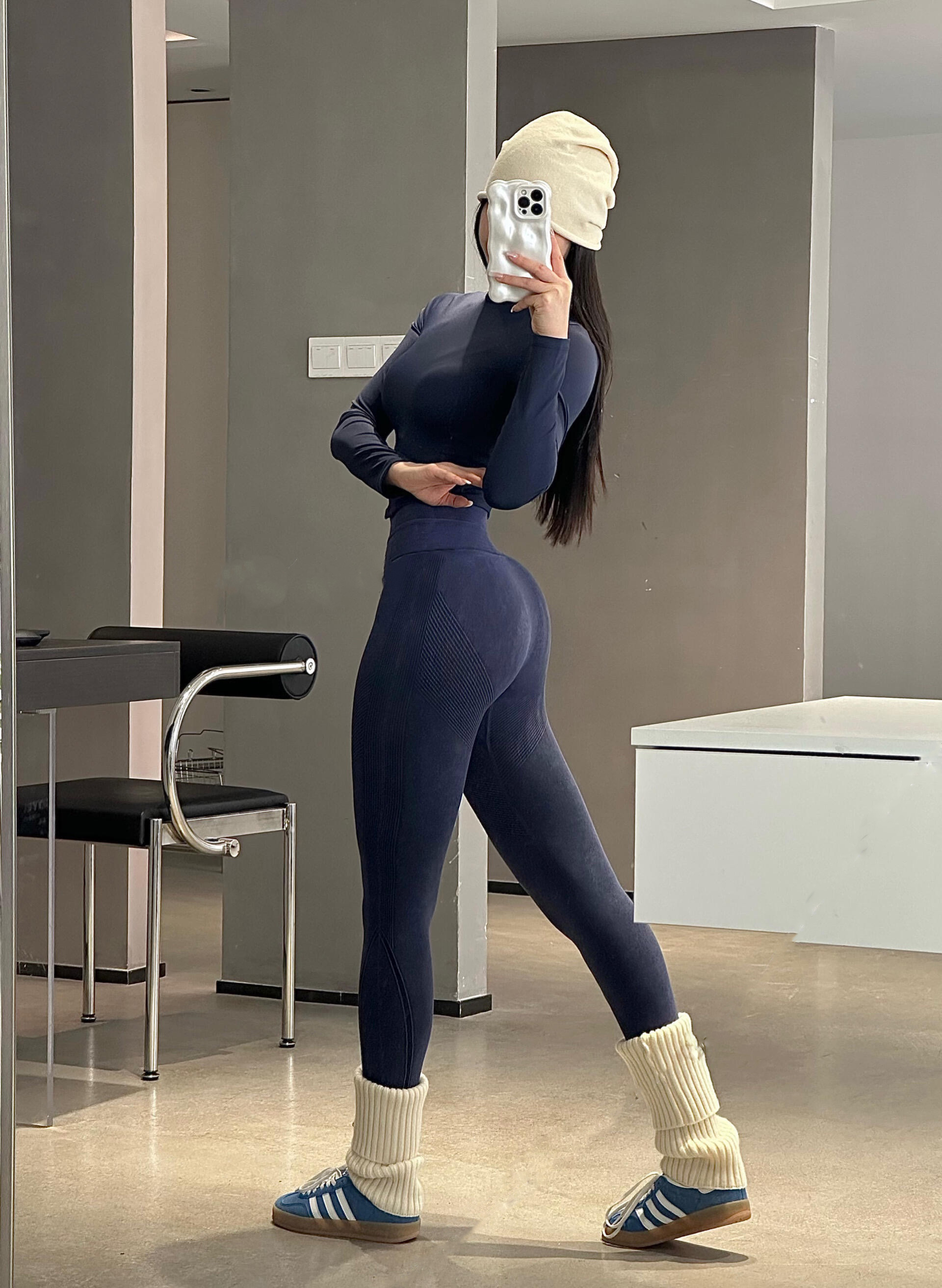 巨显瘦~双腰头牛仔高腰提臀健身裤女紧身跑步弹力瑜伽运动长裤
