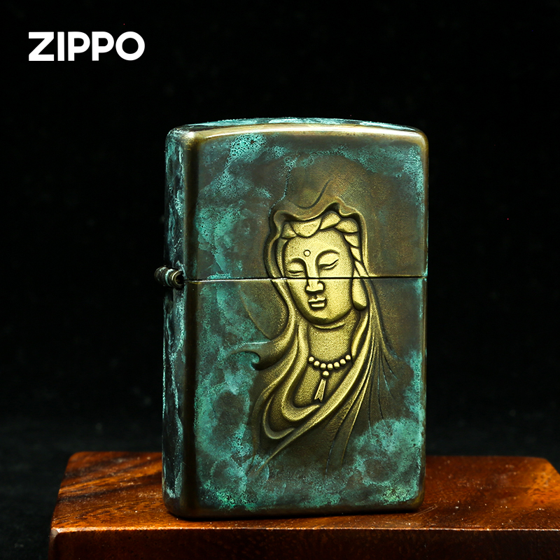 打火机青铜观音紫铜原装正版防风煤油男士立体送礼DY9902US