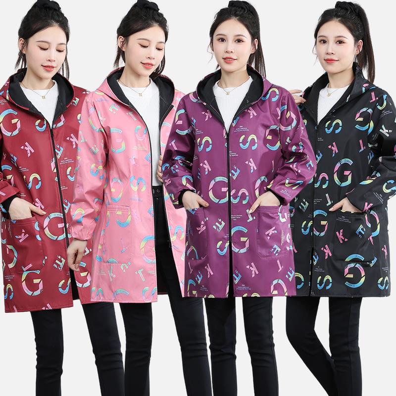 新款成人女罩衣秋冬加绒防水时尚厨房耐脏长袖围裙男士工作服护衣