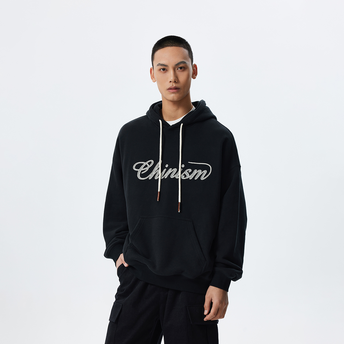 CHINISM赤尘 重磅385G连帽卫衣男秋季绣花运动复古帽衫2025