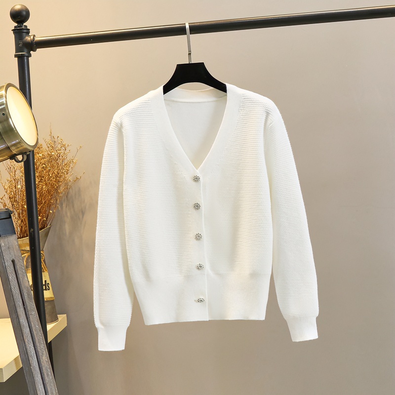 针织开衫外套女春秋2023新款韩版v领宽松大码加厚长袖外搭毛衣