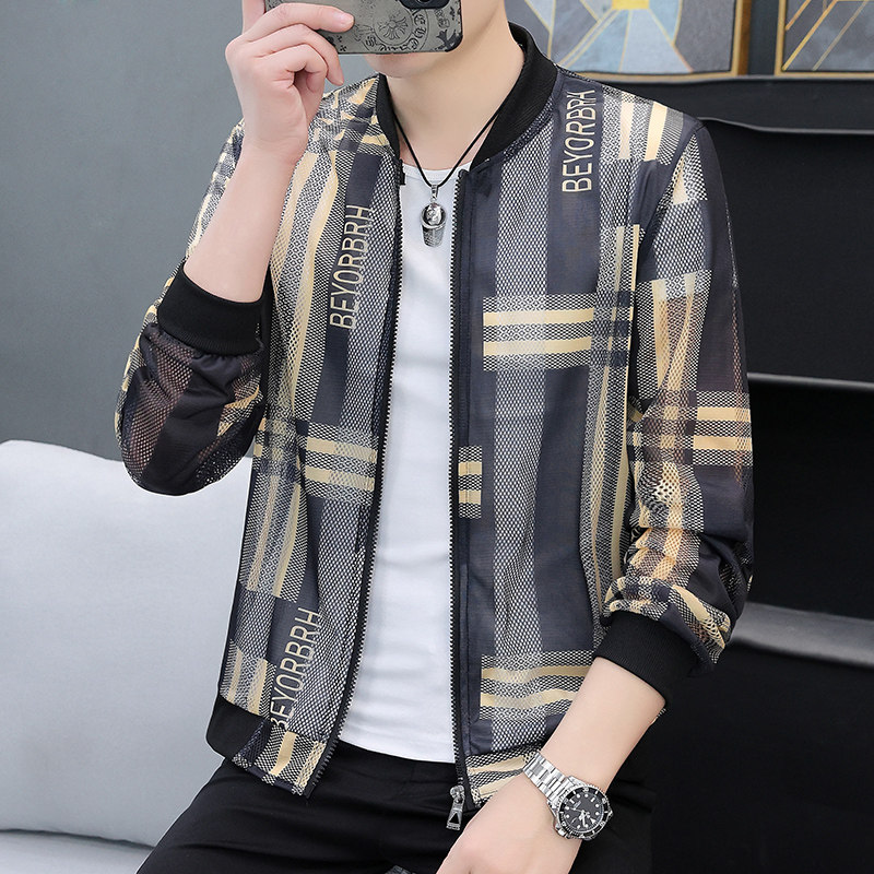 男士防晒衣男潮流帅气百搭印花薄款透气镂空男土防晒服外套