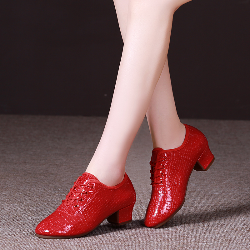 【828A皮纹】石头纹广场舞鞋女成人中跟软底水兵舞拉丁舞摩登舞鞋