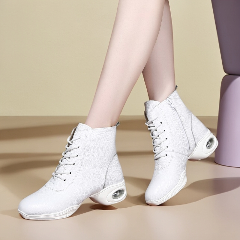 特丝丽她真皮舞蹈鞋跳舞鞋中跟牛皮广场舞鞋加绒中老年健步鞋短靴