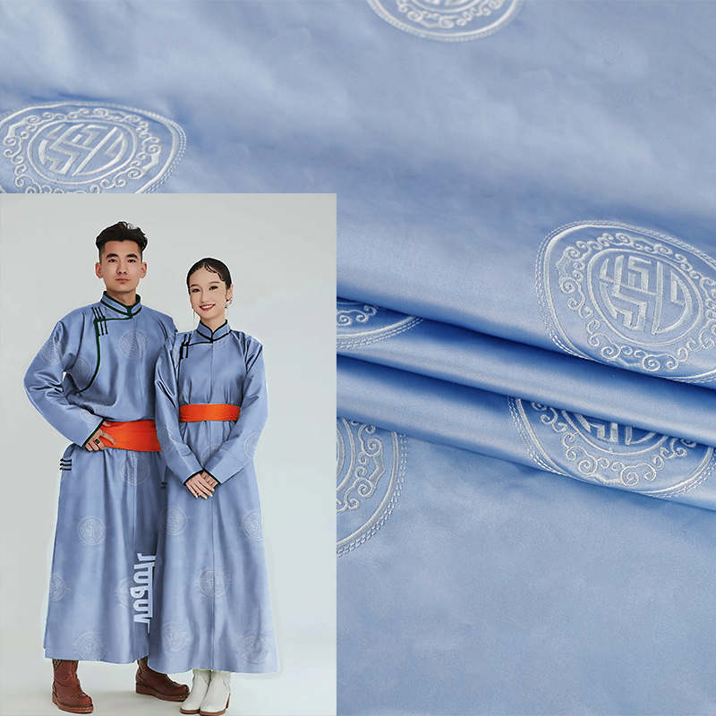 《XH-036》75藏袍战袍蒙古袍民族服装布料唐装童装马甲锦纶绣花面料