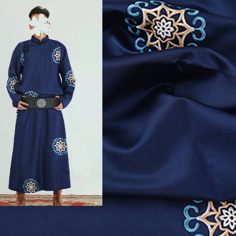 【XH-009】75民族服装蒙古袍藏袍锦纶绣花面料唐装童装马甲服装布料