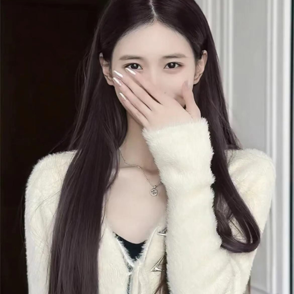 20寸真人发丝假发套女款中分长直发中长款全真人发丝减龄自然舒适