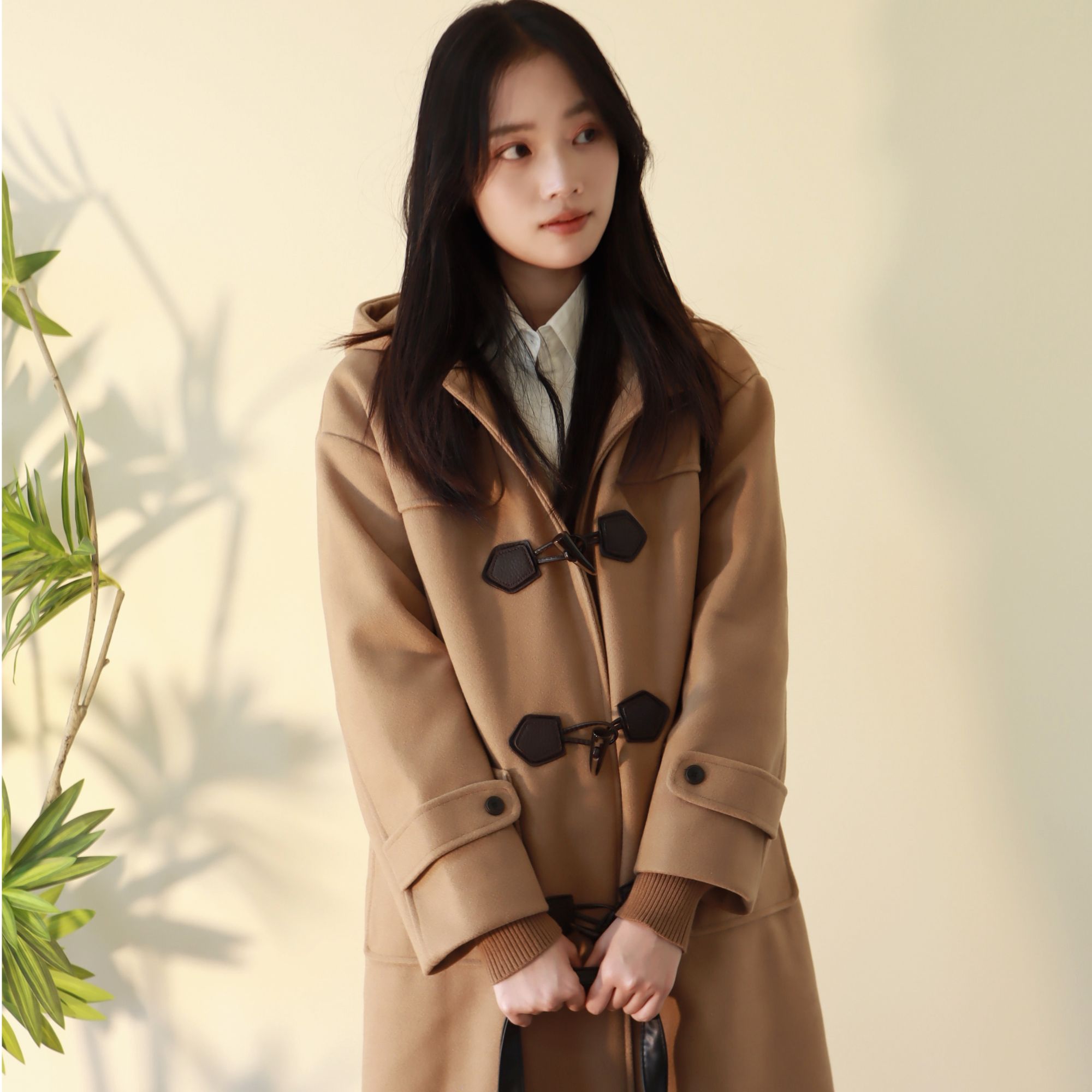 【四排牛角扣】JK日系四排牛角扣大衣中长款连帽加厚夹棉毛呢外套