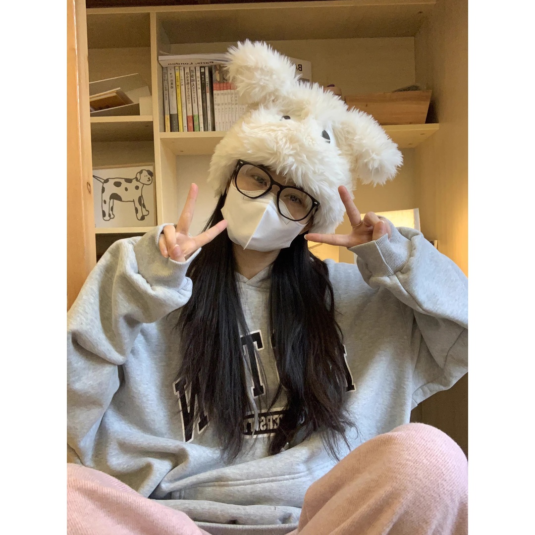 可爱百搭搞怪小狗帽子女大眼长耳朵秋冬保暖加厚护耳毛绒雷锋帽子