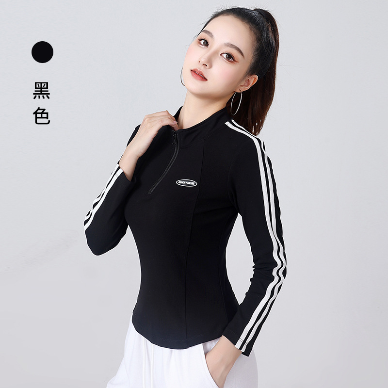 广场舞2025秋季新品半拉链运动长袖健身显瘦百搭T恤跑步运动上衣