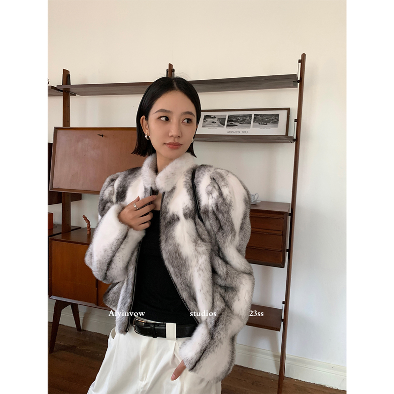 阿颖「安妮罗曼史」稀有十字貂短款整貂水貂皮草外套女貂皮大衣