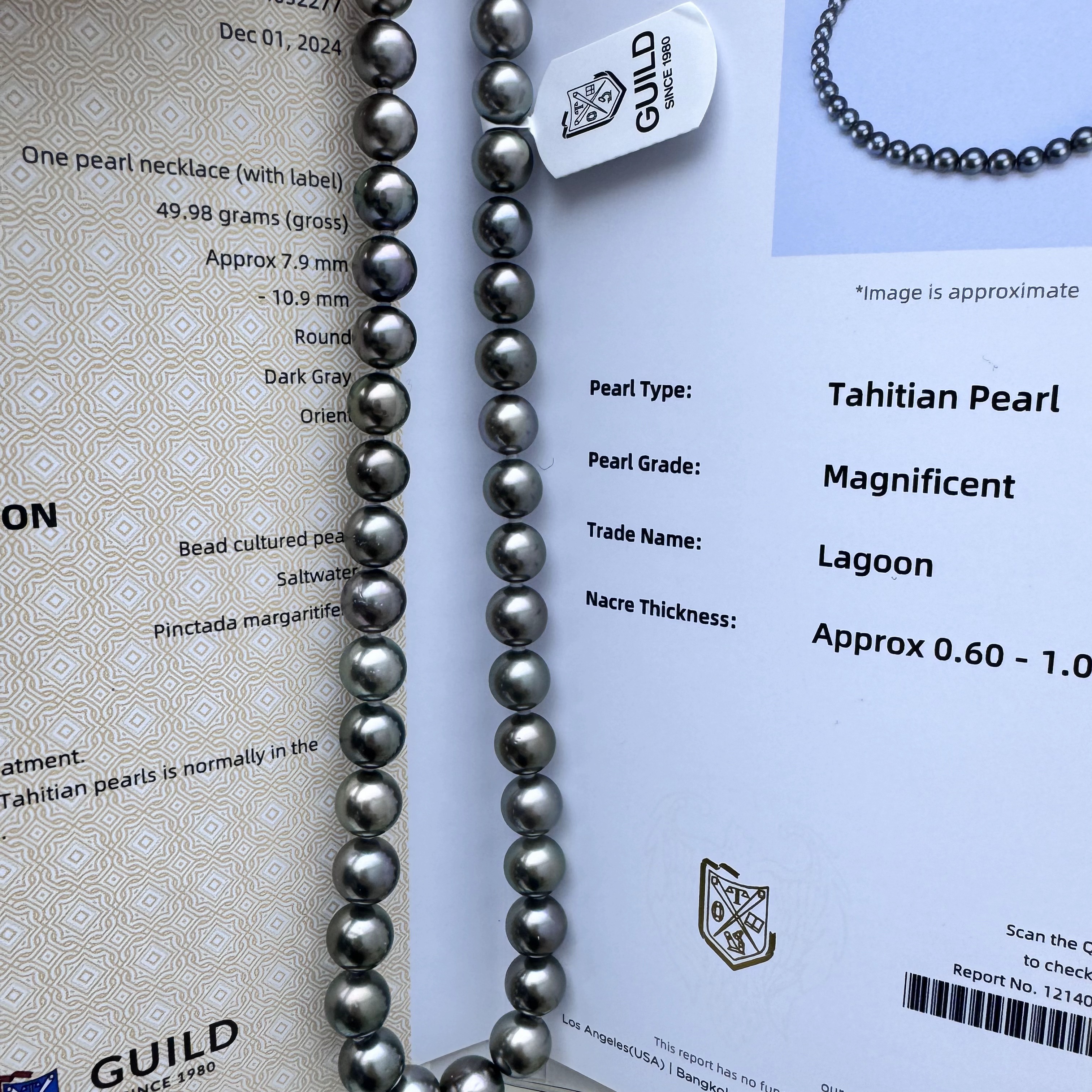 吉尔德四星半 天然海水珍珠 黑珍珠大溪地项链拉贡8-11mm