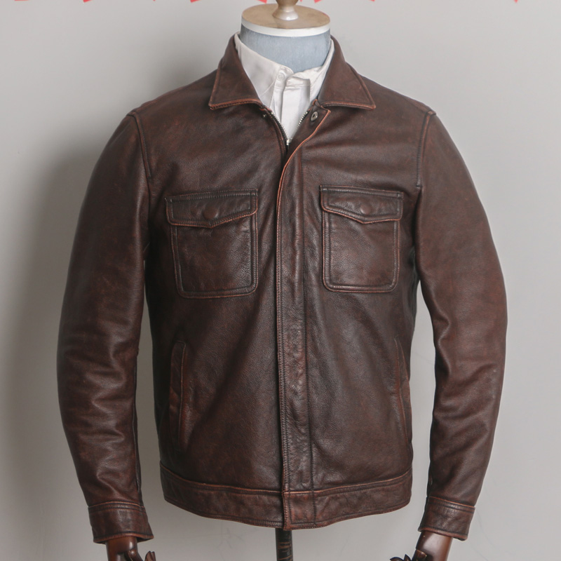 头层牛皮农场主工装夹克安心同款休闲外套