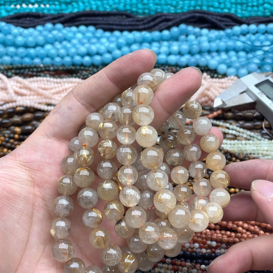 玛瑙/玉髓珠宝半成品合金一条装卡10mm金发手串