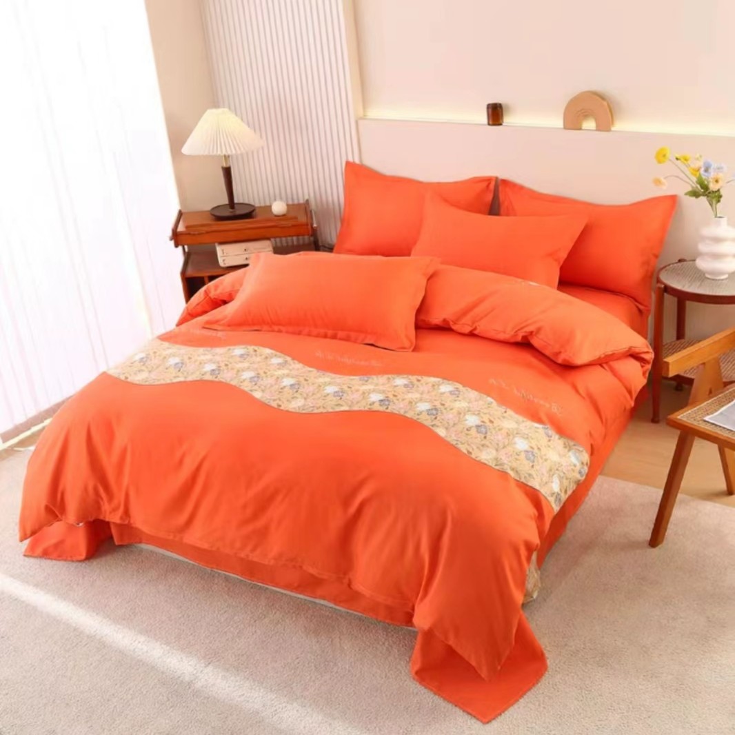 【四季】简约时尚烫金腰线款轻奢床单被罩