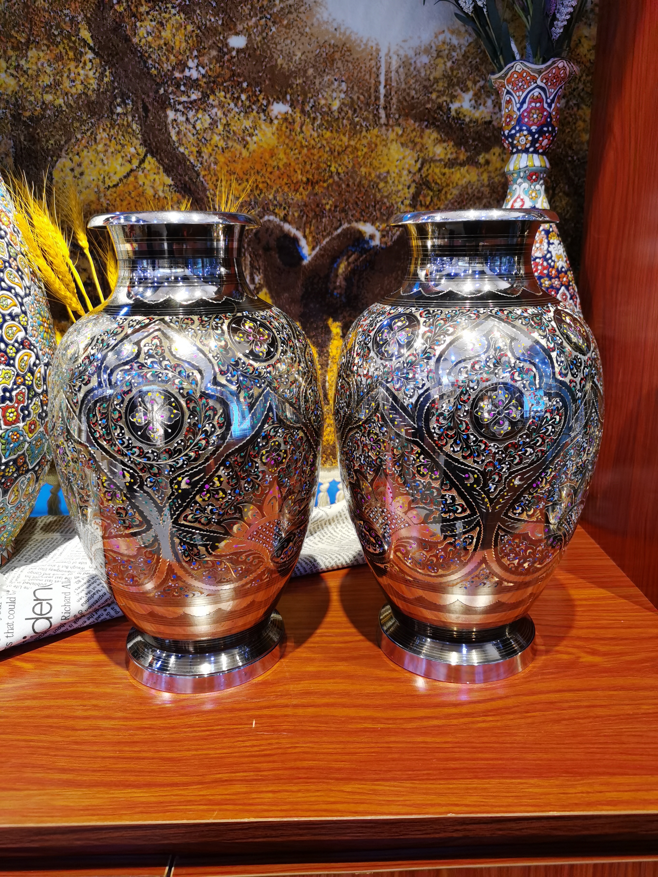 巴基斯坦手工艺博古架玄关装饰花瓶两款图案随机发货新年工艺品