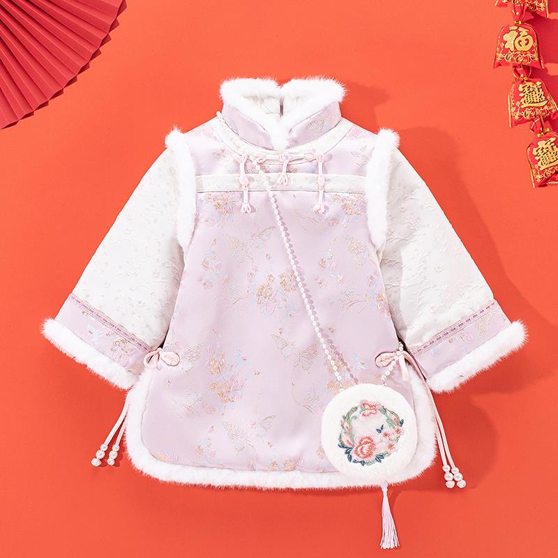 超仙女童旗袍秋冬加厚小女孩中国风古装唐装女宝宝周岁礼服拜年服