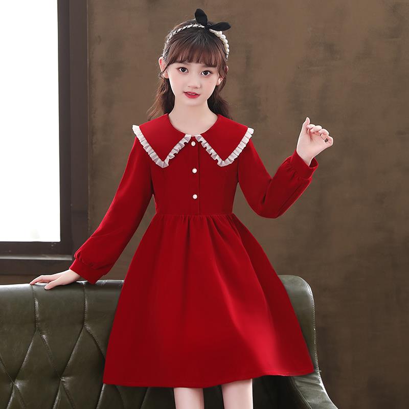 女童秋冬洋装2023新款女孩洋派冬装新年衣服儿童冬季加绒公主裙