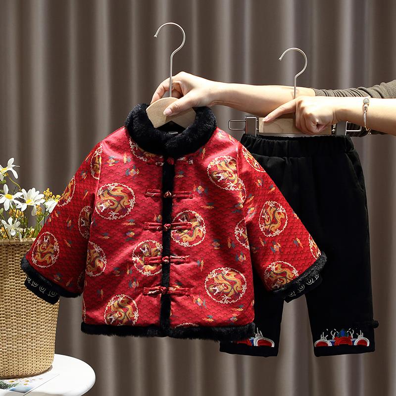 男童唐装中国风汉服抓周宝宝周岁礼服男秋冬拜年服过年装喜庆衣服