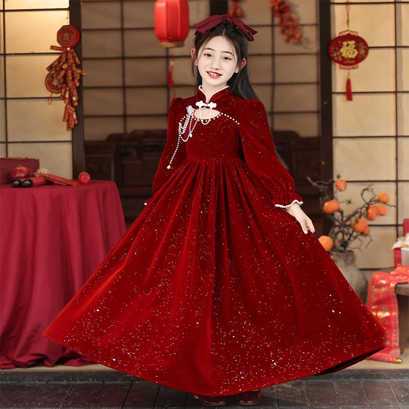 女童冬季连衣裙2023新款秋冬儿童加绒冬款裙子女孩洋气公主裙冬装