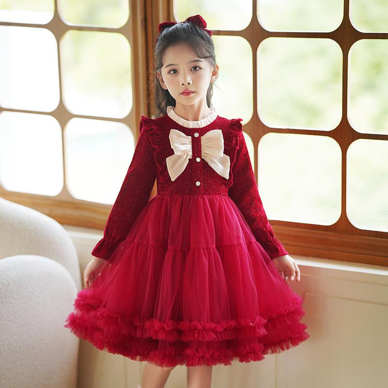 女童连衣裙秋冬2023新款小女孩冬装裙子洋气儿童装冬季加绒公主裙