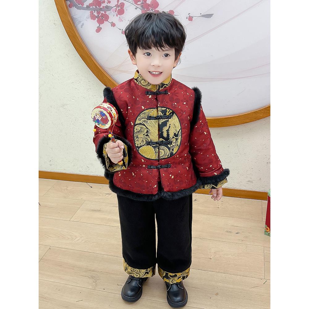 拜年服男童汉服儿童套装国风唐装龙年2024周岁礼服宝宝过新年衣服