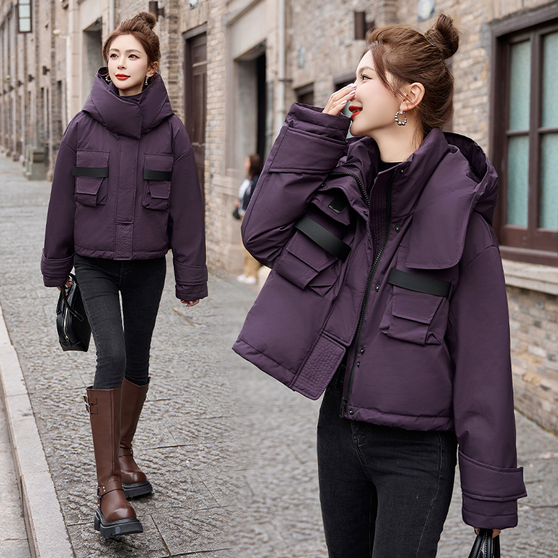 2025冬季新款连帽白鸭绒羽绒服时尚韩系显瘦冲锋衣加厚短款外套女