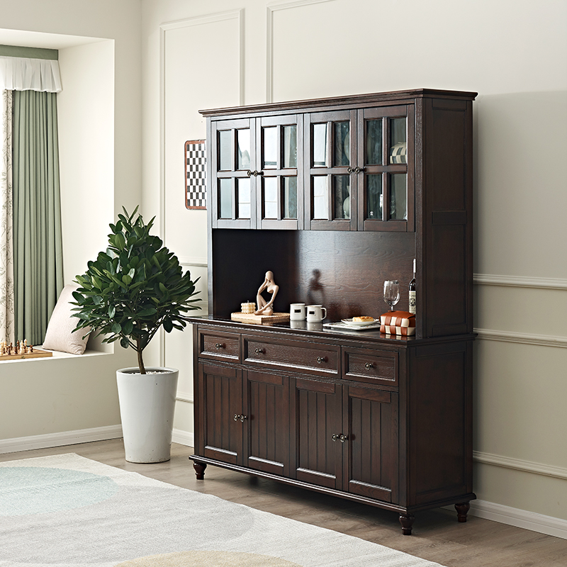 美式轻奢餐边柜实木酒柜茶水柜碗柜橱柜多功能收纳组合玄关储物柜