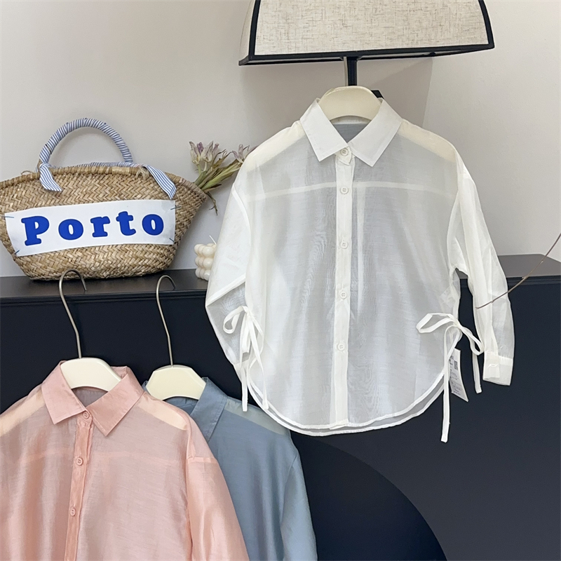 【现货】女童夏装百搭长袖防晒衫上衣中大童女孩轻薄衬衫2024新款