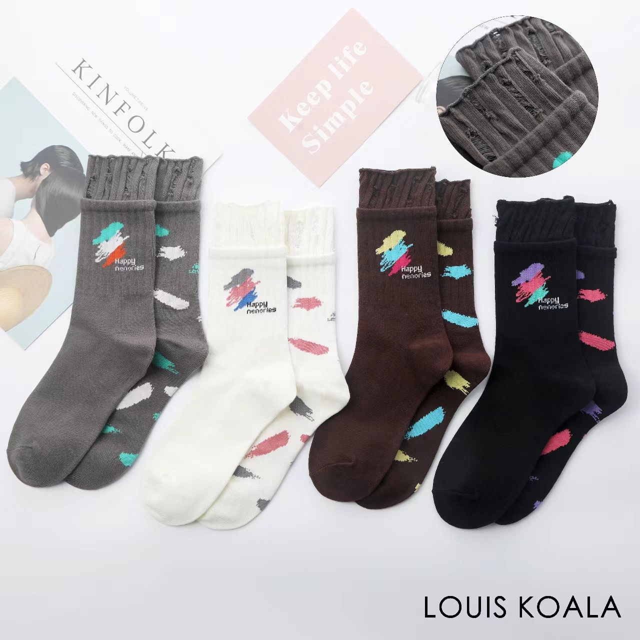 原创设计破洞涂鸦双螺口小众街头中高筒女袜四季款