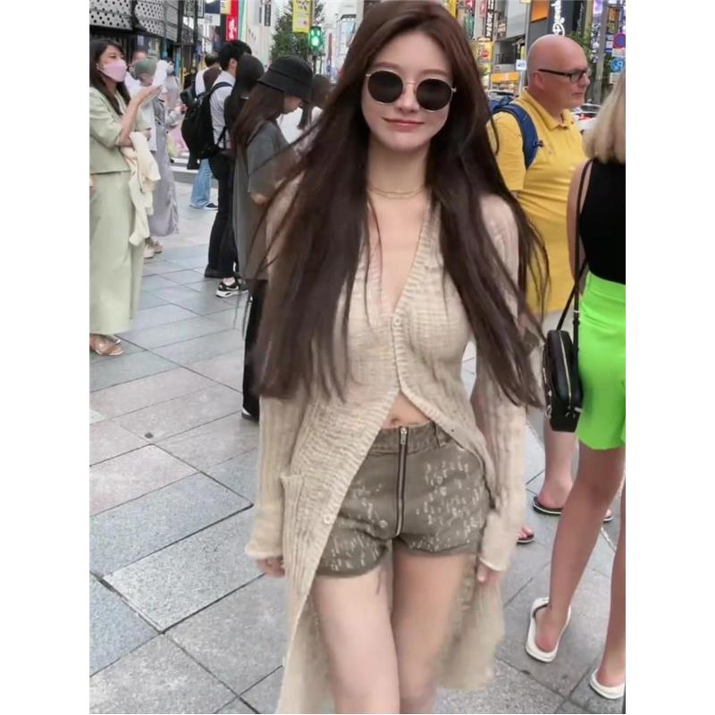 法式温柔风长袖针织开衫女夏季新款气质显瘦中长款修身防晒上衣潮