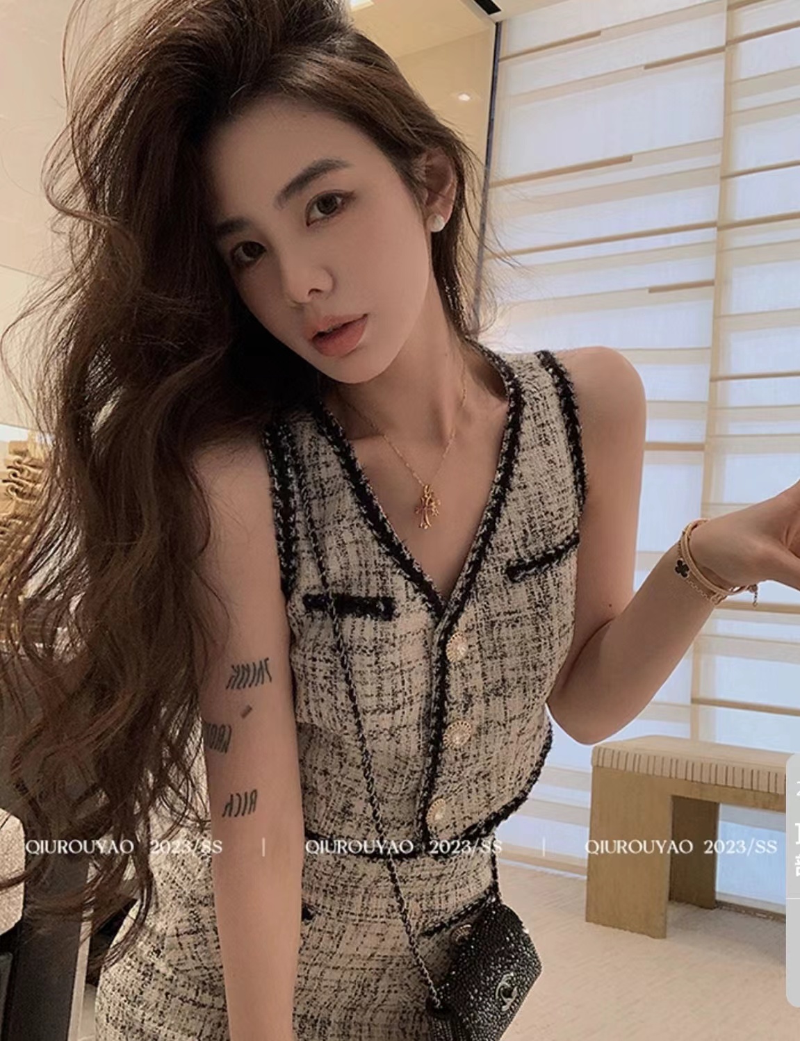 小香风套装2025女春季新款设计感 无袖上衣＋半身裙小个子两件套