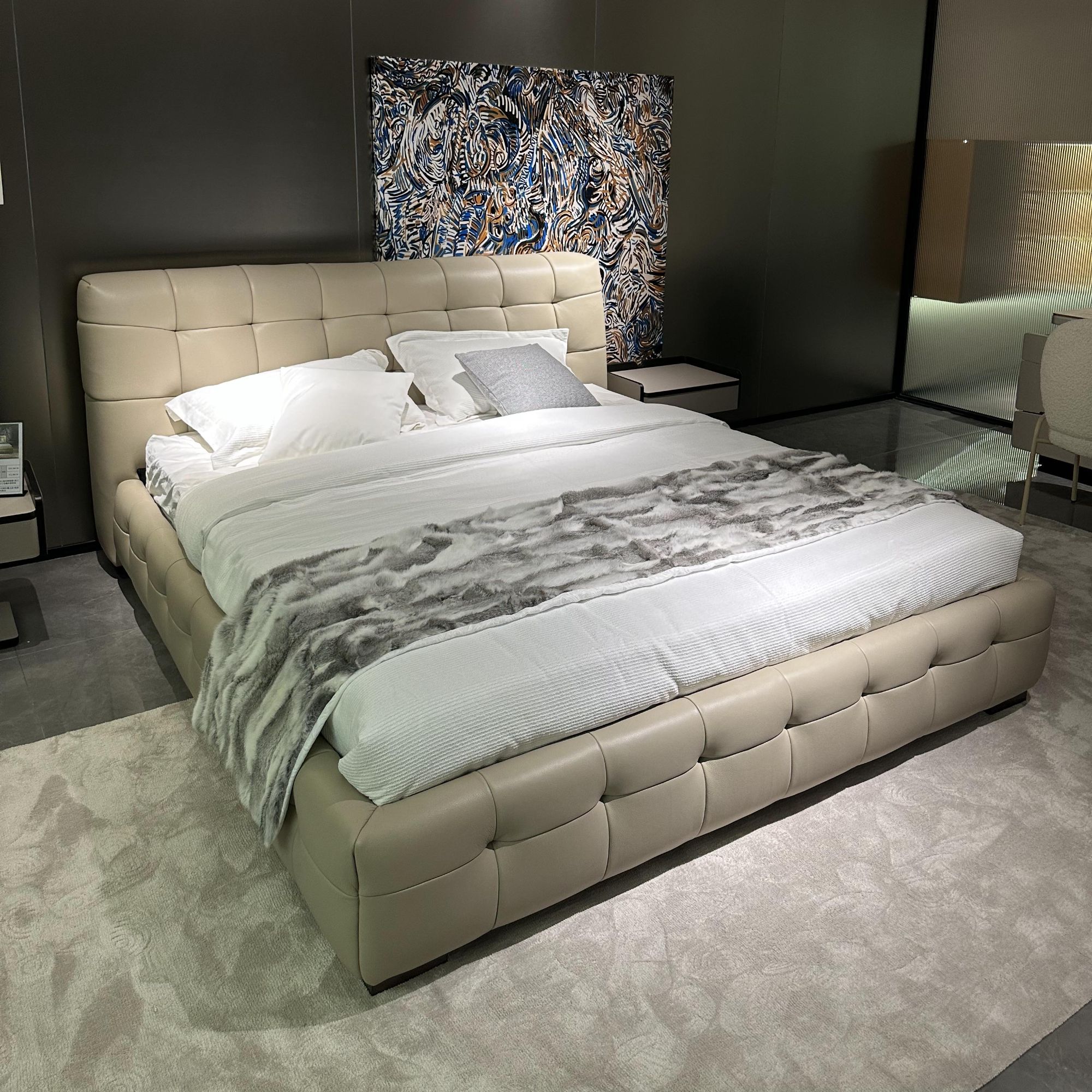 牛魔王 棉花糖床真皮床奶油风主卧高端大气头层牛皮双人落地床