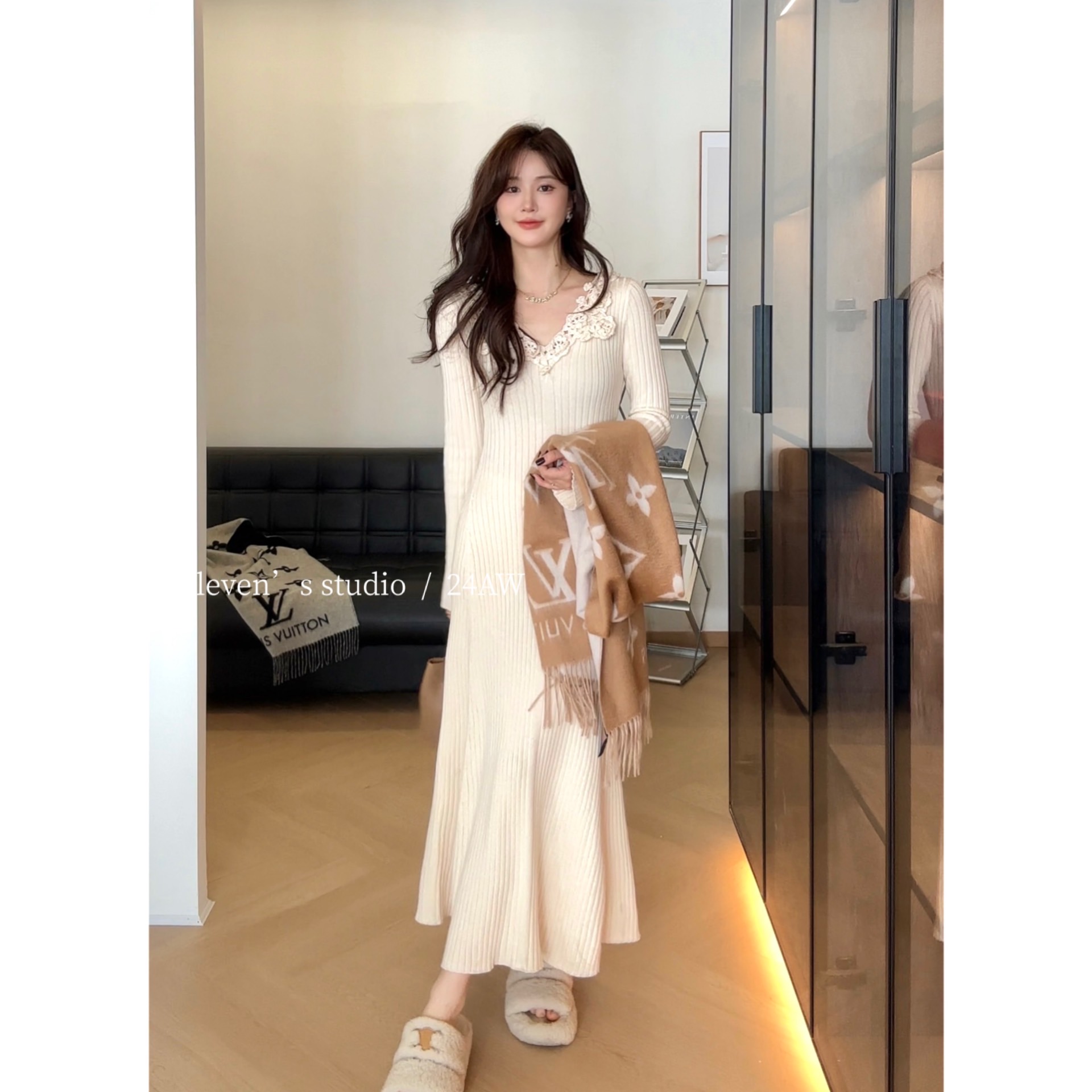 11wearing【山扶晚月】法式立体花朵针织鱼尾裙-114