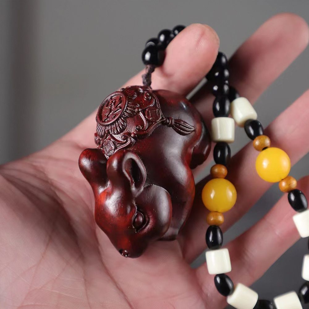 紫檀小兔子可爱福兔手把件吊坠挂件生肖兔实木雕刻萌宠小摆件