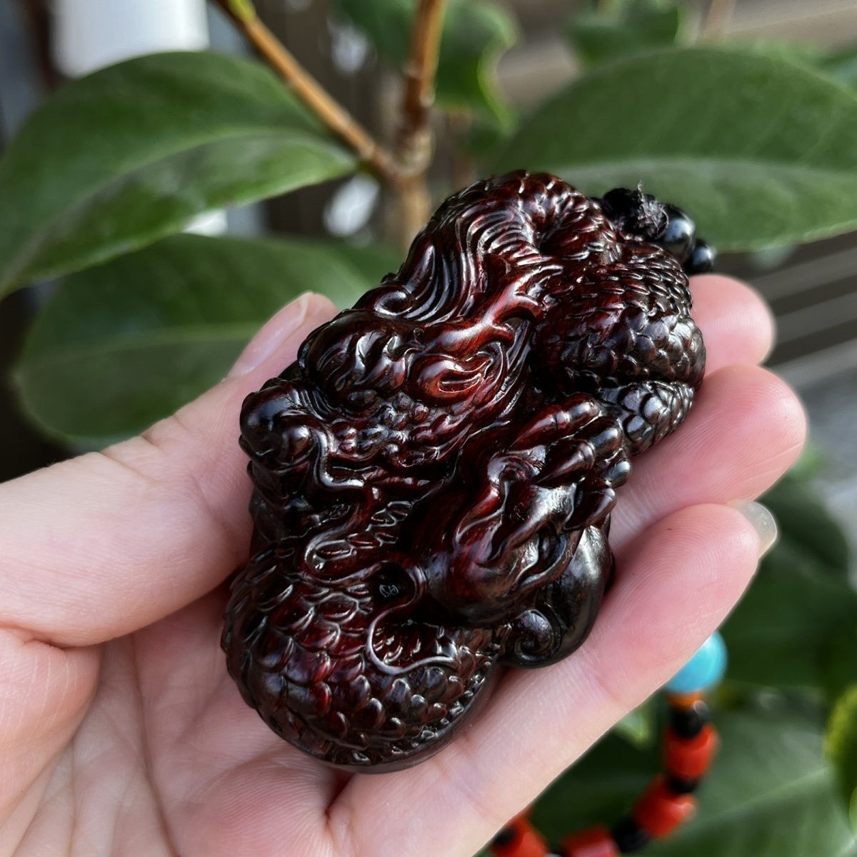 紫檀木雕刻招财生肖龙文玩手把作实木工艺品生肖龙把玩汽车挂件