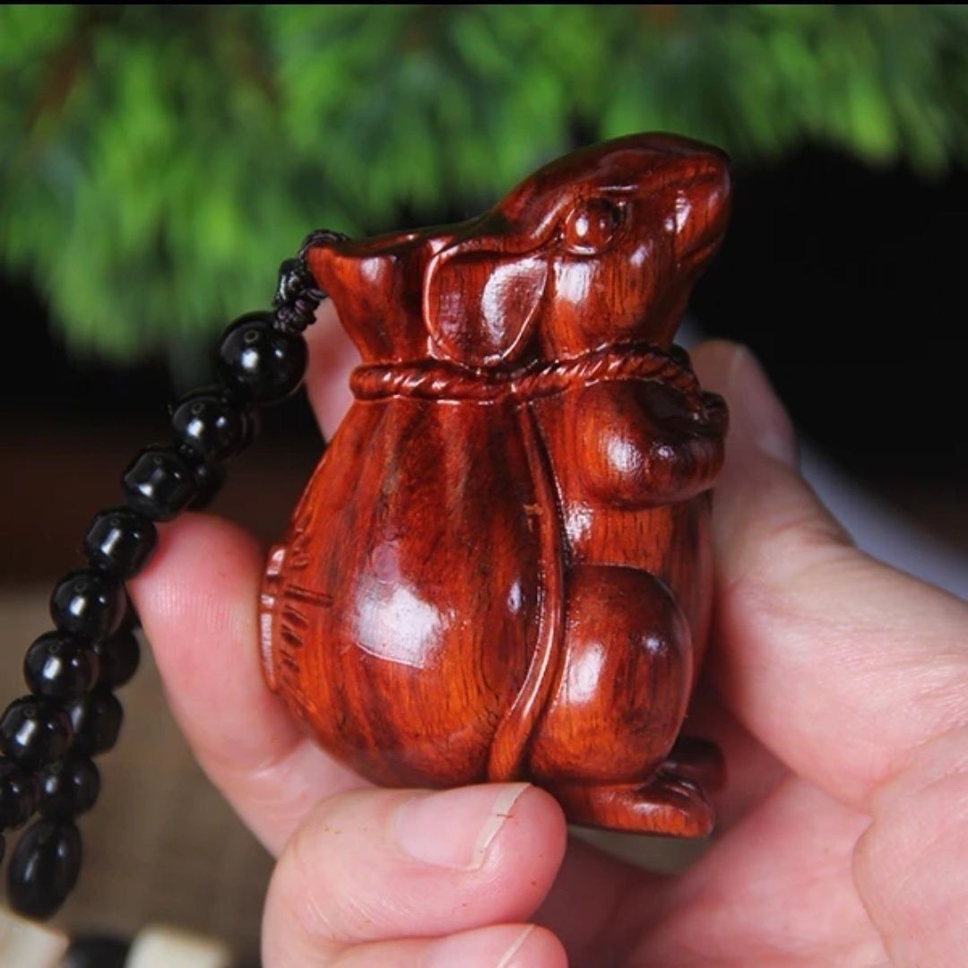 紫檀木代代数钱随身手把件招财鼠挂饰生肖老鼠钱袋挂件文玩装饰