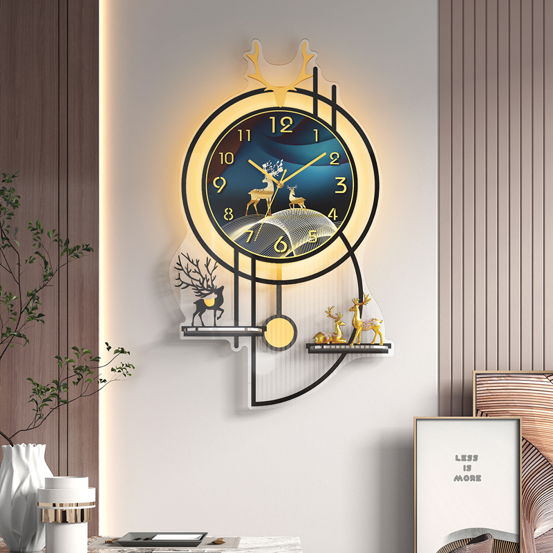 挂钟客厅挂钟2025年最新款家用时尚创意轻奢北欧鹿时钟挂墙石英钟
