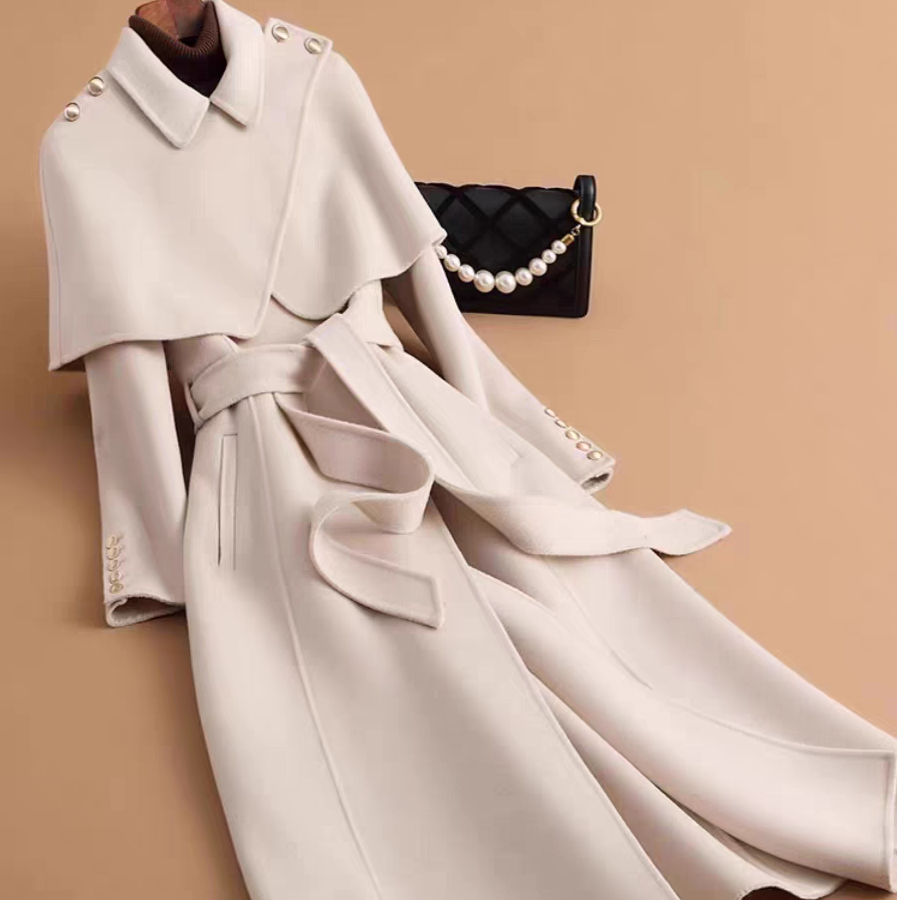 2024秋冬新款羊毛大衣女中长款赫本风斗篷披肩高端双面呢毛呢外套