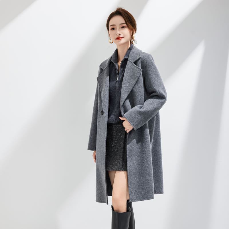 极简风新款双面呢纯羊毛长款大衣正肩修身款秋冬季毛呢气质外套